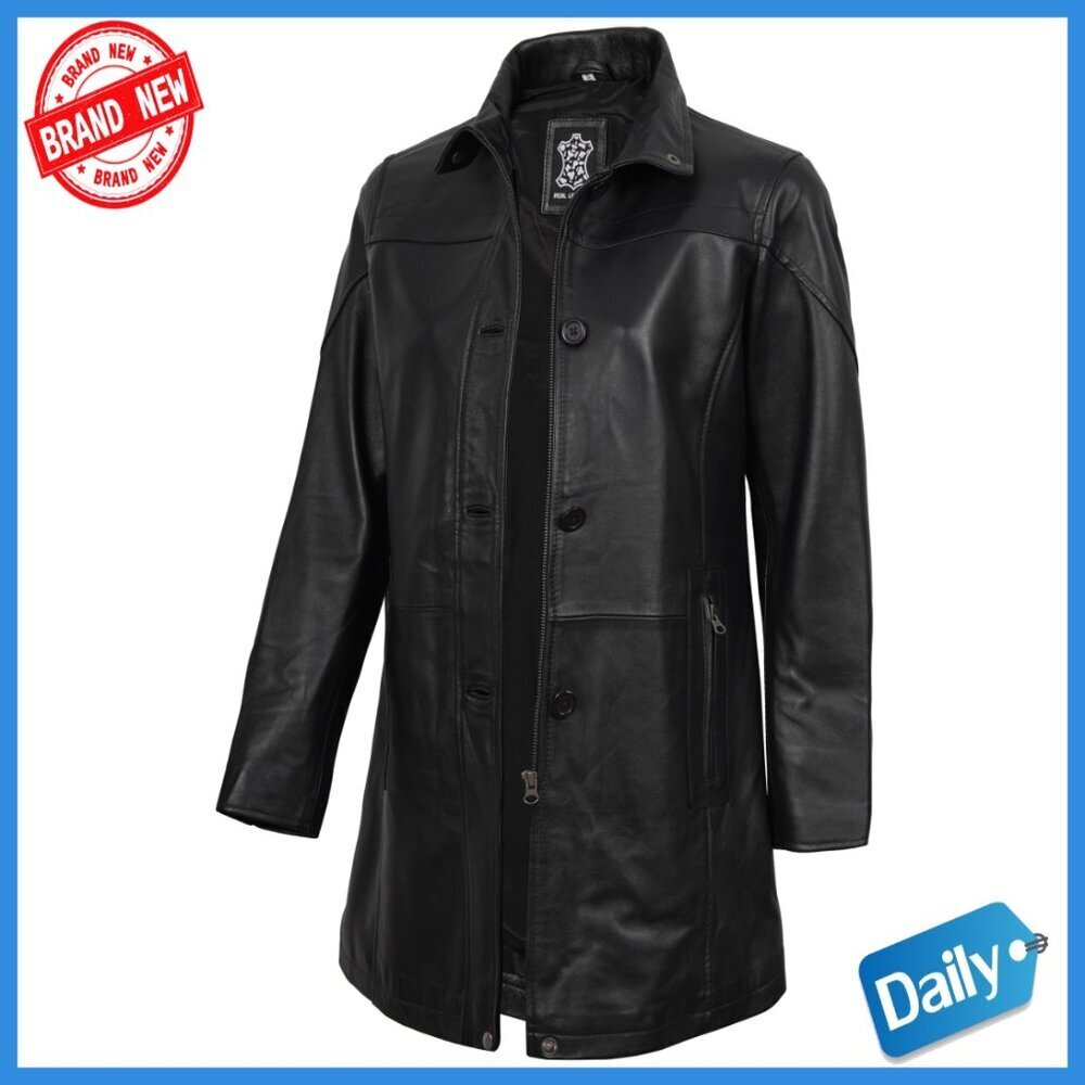 Real Lambskin Leather Car Coat 3/4 Length Long Jacket Women's Regular Fit